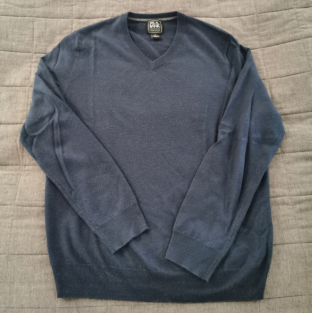 Jos. A Bank medium navy merino wool V-neck sweater